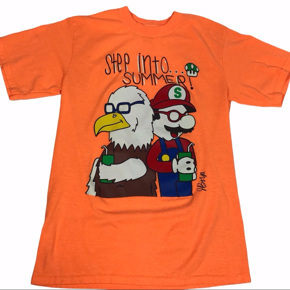 Mario Parody Orange Graphic Tee Size Small